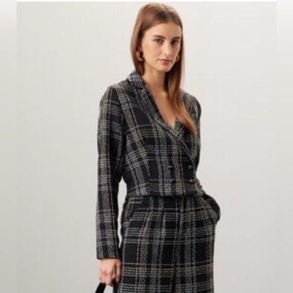 Slate & Willow Jacket Coat Cardigan  Black Tweed Business Cocktail Preppy L - Picture 3 of 8